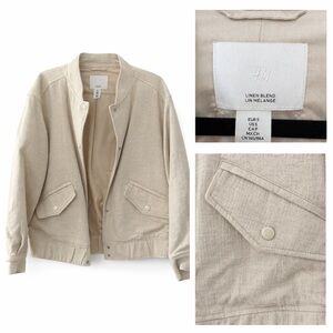 🦙H&M Linen Blend Jacket – Neutral Beige